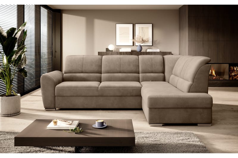 Sajmon Bäddsoffa m. Schäslong 3-sits, Ljusbrun