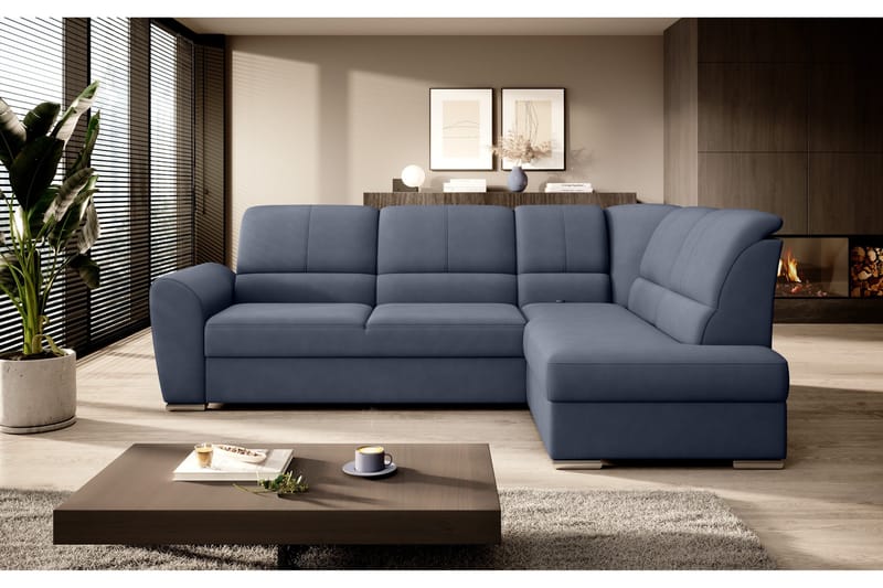 Sajmon Bäddsoffa m. Schäslong 3-sits - Mörkblå - Möbler - Soffa - Bäddsoffa - Bäddsoffa längsbäddad