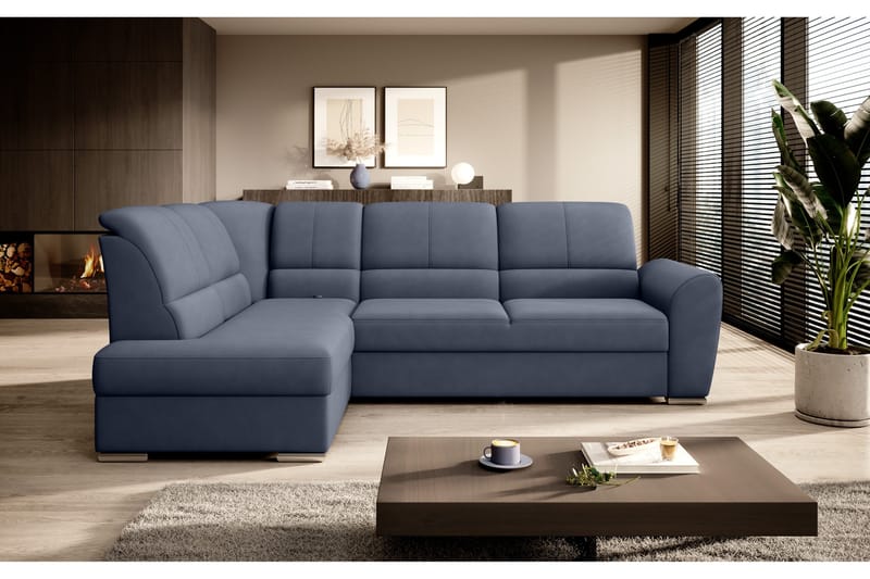 Sajmon Bäddsoffa m. Schäslong 3-sits - Mörkblå - Möbler - Soffa - Bäddsoffa - Bäddsoffa längsbäddad