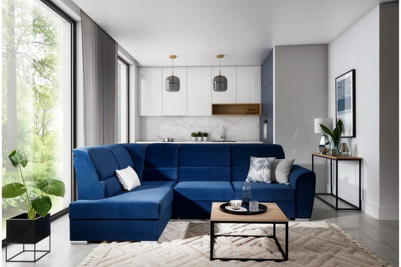 Sajmon Bäddsoffa m. Schäslong 3-sits - Mörkblå - Möbler - Soffa - Bäddsoffa - Bäddsoffa längsbäddad