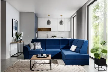 Sajmon Bäddsoffa m. Schäslong 3-sits - Mörkblå - Möbler - Soffa - Bäddsoffa - Bäddsoffa längsbäddad