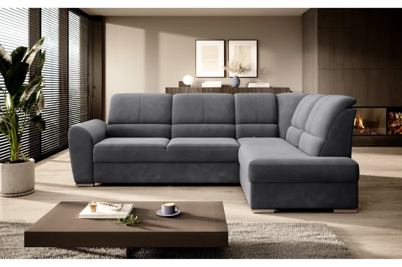 Sajmon Bäddsoffa m. Schäslong 3-sits - Mörkgrå - Möbler - Soffa - Bäddsoffa - Bäddsoffa längsbäddad
