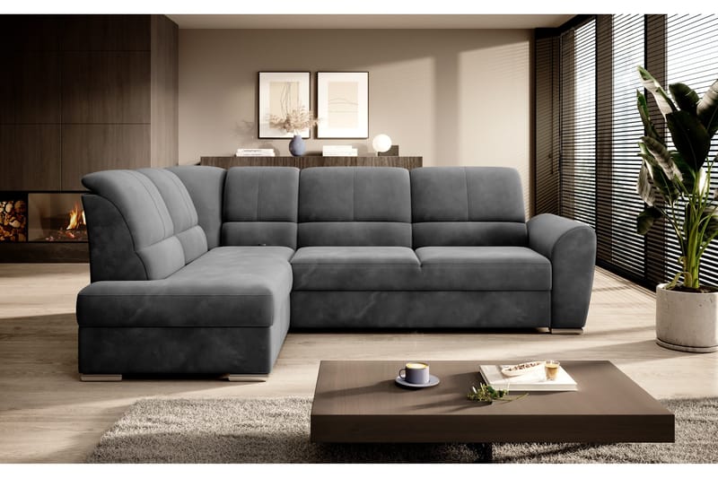 Sajmon Bäddsoffa m. Schäslong 3-sits - Mörkgrå - Möbler - Soffa - Bäddsoffa - Bäddsoffa längsbäddad