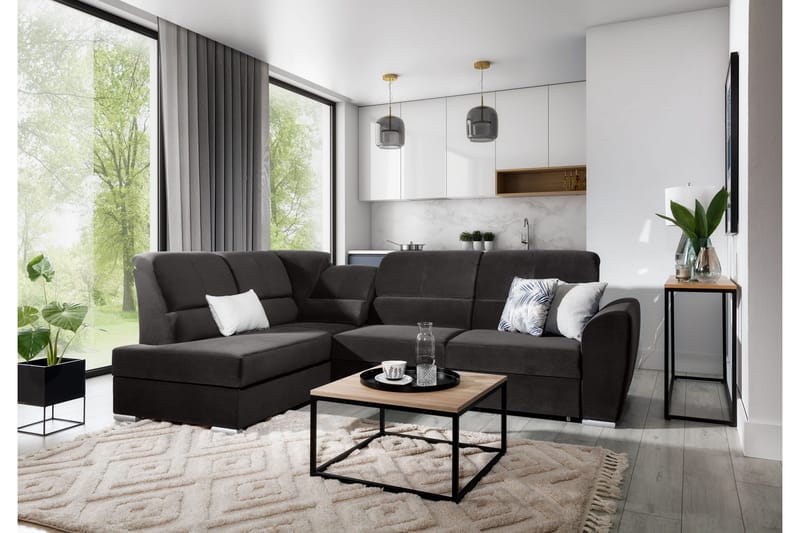 Sajmon Bäddsoffa m. Schäslong 3-sits, Mörkgrå