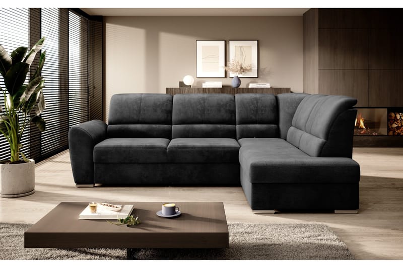 Sajmon Bäddsoffa m. Schäslong 3-sits - Mörkgrå - Möbler - Soffa - Bäddsoffa - Bäddsoffa längsbäddad