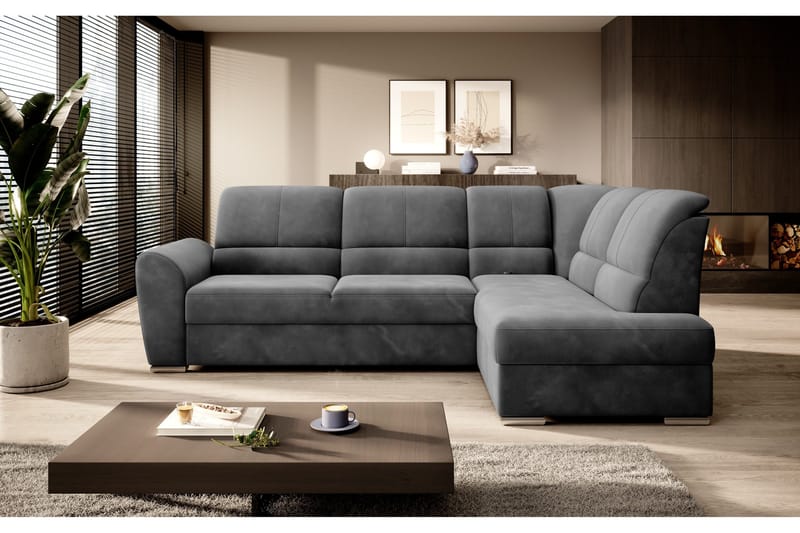 Sajmon Bäddsoffa m. Schäslong 3-sits - Mörkgrå - Möbler - Soffa - Bäddsoffa - Bäddsoffa längsbäddad