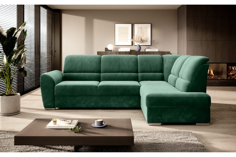 Sajmon Bäddsoffa m. Schäslong 3-sits - Mörkgrön - Möbler - Soffa - Bäddsoffa - Bäddsoffa längsbäddad