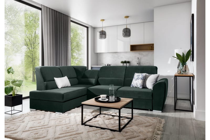 Sajmon Bäddsoffa m. Schäslong 3-sits - Mörkgrön - Möbler - Soffa - Bäddsoffa - Bäddsoffa längsbäddad
