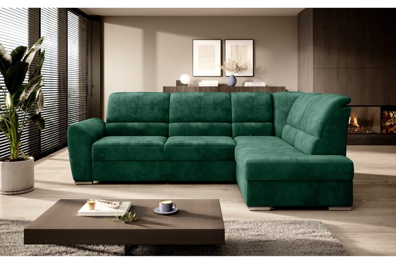 Sajmon Bäddsoffa m. Schäslong 3-sits - Mörkgrön - Möbler - Soffa - Bäddsoffa - Bäddsoffa längsbäddad