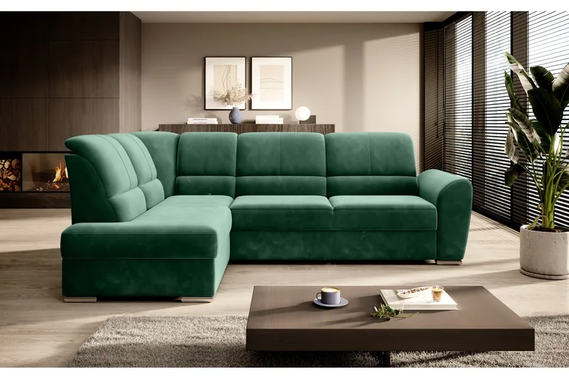 Sajmon Bäddsoffa m. Schäslong 3-sits - Mörkgrön - Möbler - Soffa - Bäddsoffa - Bäddsoffa längsbäddad