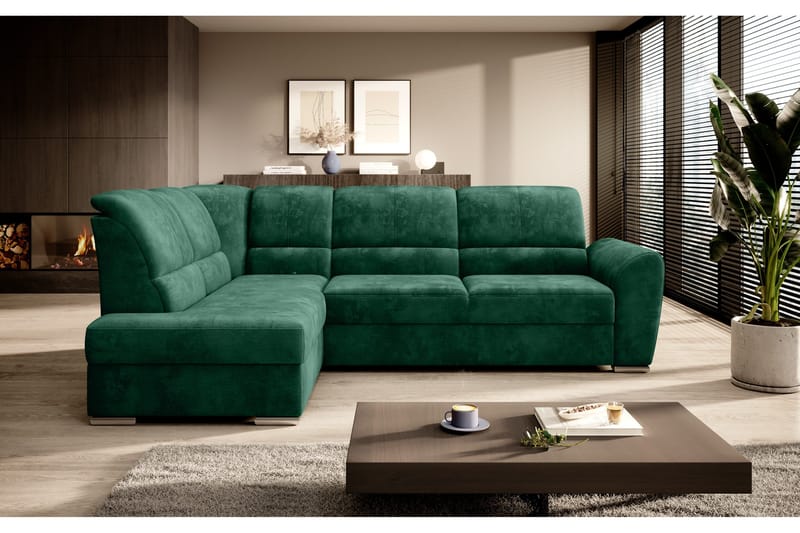 Sajmon Bäddsoffa m. Schäslong 3-sits - Mörkgrön - Möbler - Soffa - Bäddsoffa - Bäddsoffa längsbäddad