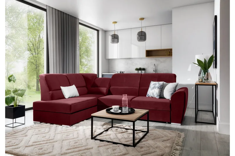 Sajmon Bäddsoffa m. Schäslong 3-sits, Mörklila