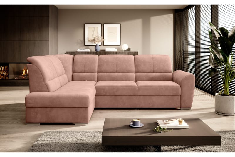 Sajmon Bäddsoffa m. Schäslong 3-sits - Rosa - Möbler - Soffa - Bäddsoffa - Bäddsoffa längsbäddad