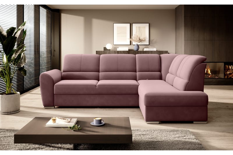 Sajmon Bäddsoffa m. Schäslong 3-sits - Rosa - Möbler - Soffa - Bäddsoffa - Bäddsoffa längsbäddad
