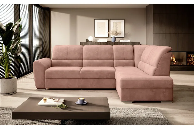 Sajmon Bäddsoffa m. Schäslong 3-sits, Rosa