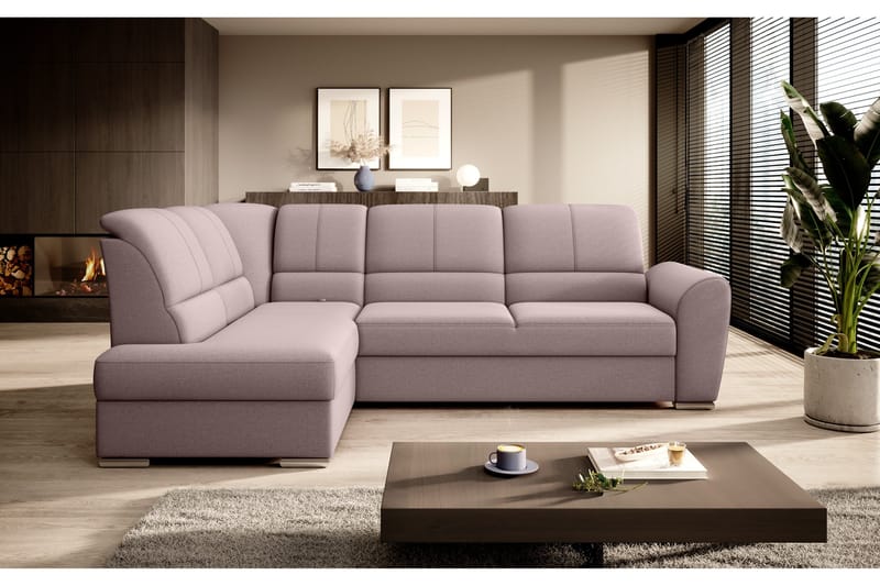 Sajmon Bäddsoffa m. Schäslong 3-sits - Rosa - Möbler - Soffa - Bäddsoffa - Bäddsoffa längsbäddad