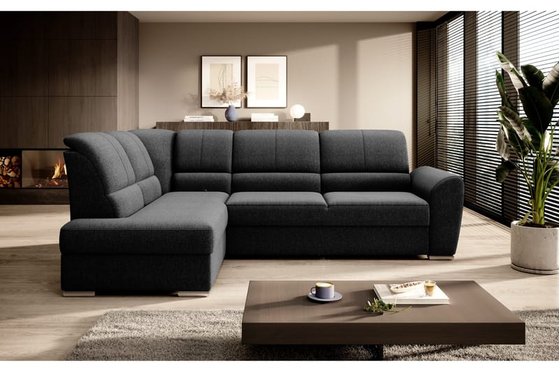 Sajmon Bäddsoffa m. Schäslong 3-sits - Svart - Möbler - Soffa - Bäddsoffa - Bäddsoffa längsbäddad
