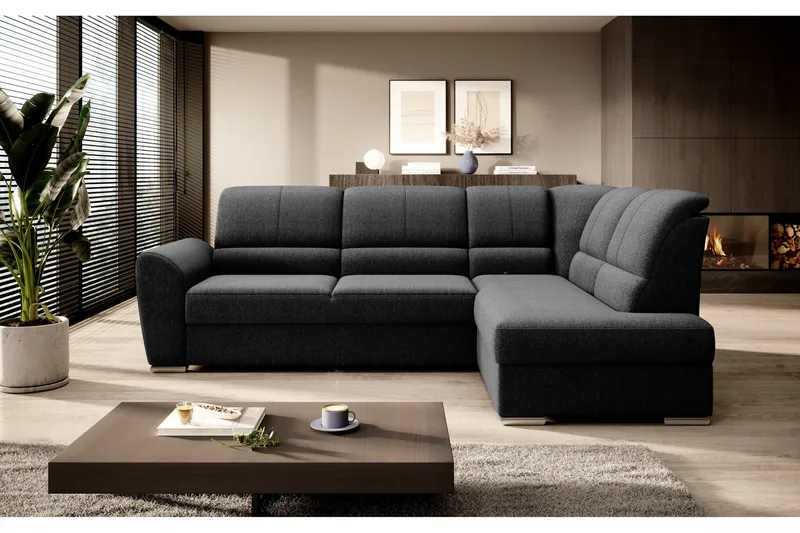 Sajmon Bäddsoffa m. Schäslong 3-sits, Svart