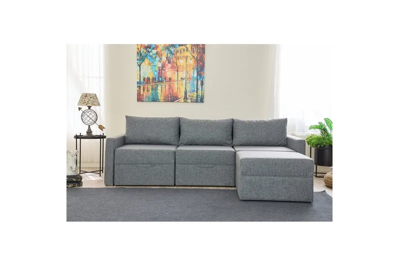 Savra Bäddsoffa med Divan 3-sits - Grå - Möbler - Soffa - Bäddsoffa - Hörnbäddsoffa