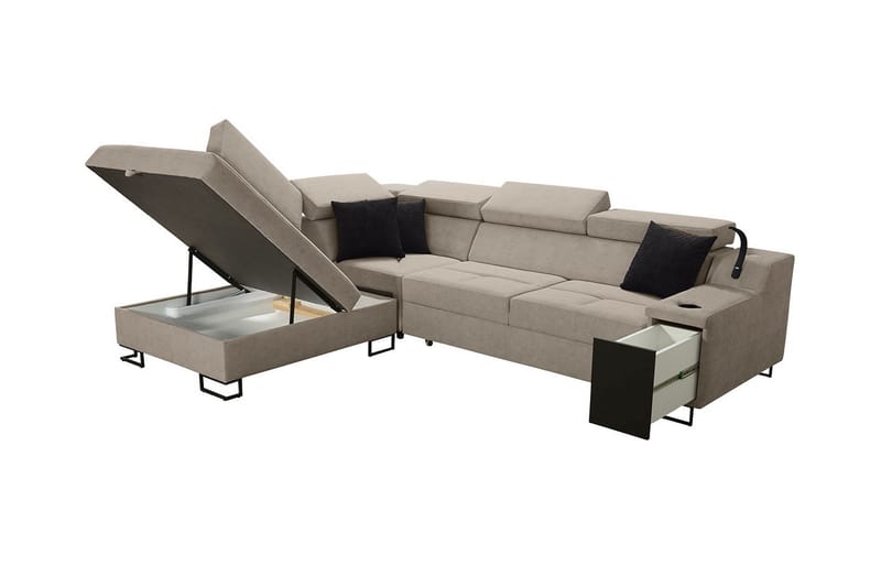 Seginus Bäddsoffa m. Schäslong 3-sits 210x127 - Svart - Möbler - Soffa - Bäddsoffa - Bäddsoffa längsbäddad
