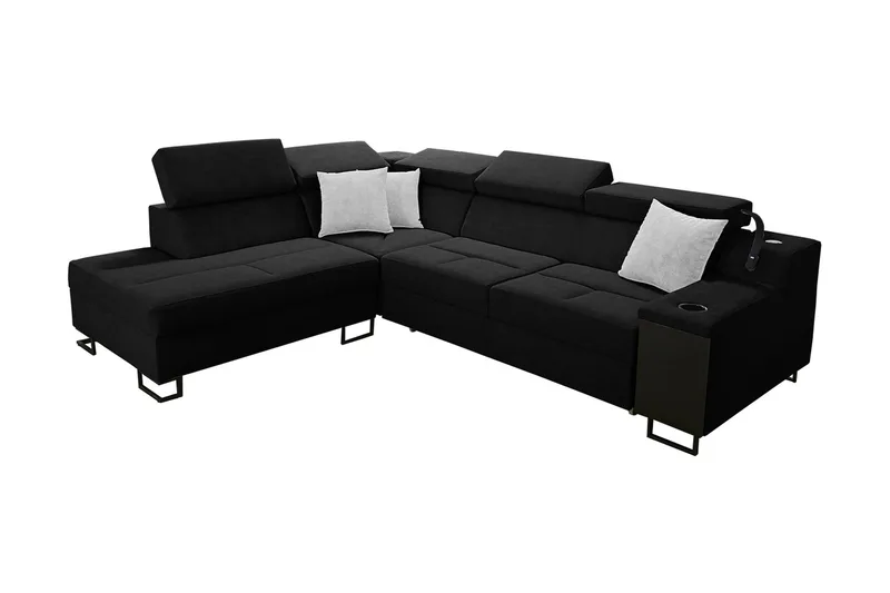 Seginus Bäddsoffa m. Schäslong 3-sits 210x127 - Svart - Möbler - Soffa - Bäddsoffa - Bäddsoffa längsbäddad