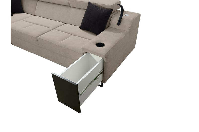 Seginus Bäddsoffa m. Schäslong 3-sits 210x127 - Svart - Möbler - Soffa - Bäddsoffa - Bäddsoffa längsbäddad