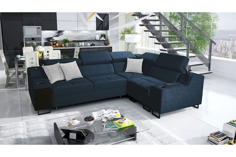 Seginus Hörnbäddsoffa 4-sits 210x127 - Blå - Möbler - Soffa - Bäddsoffa - Bäddsoffa längsbäddad