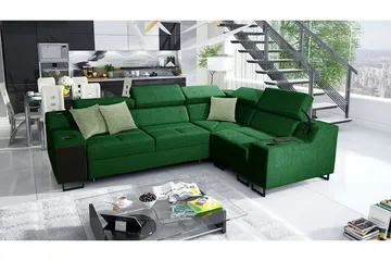 Seginus Hörnbäddsoffa 4-sits 210x127 - Grön - Möbler - Soffa - Bäddsoffa - Bäddsoffa längsbäddad