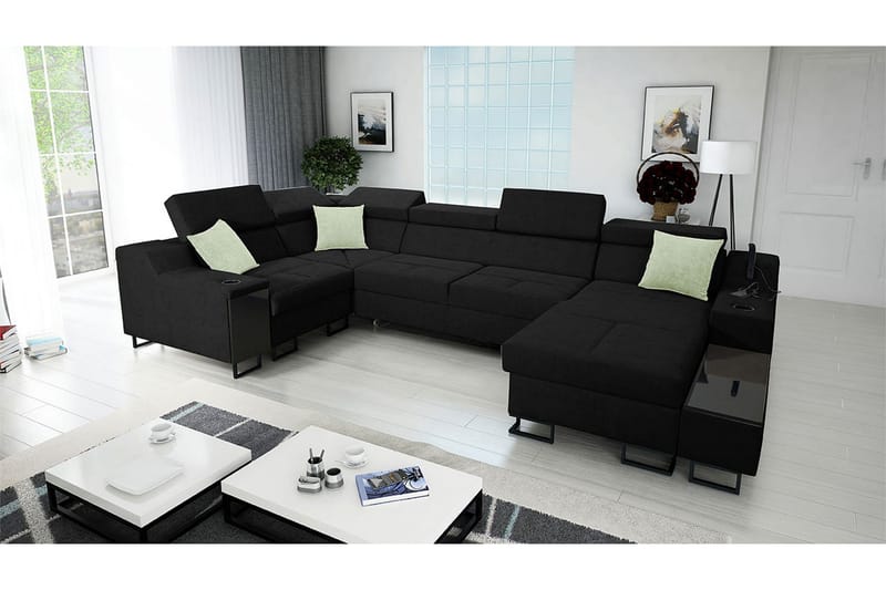 Seginus Hörnbäddsoffa m. Divan 5-sits 268x127 - Svart - Möbler - Soffa - Bäddsoffa - Bäddsoffa längsbäddad