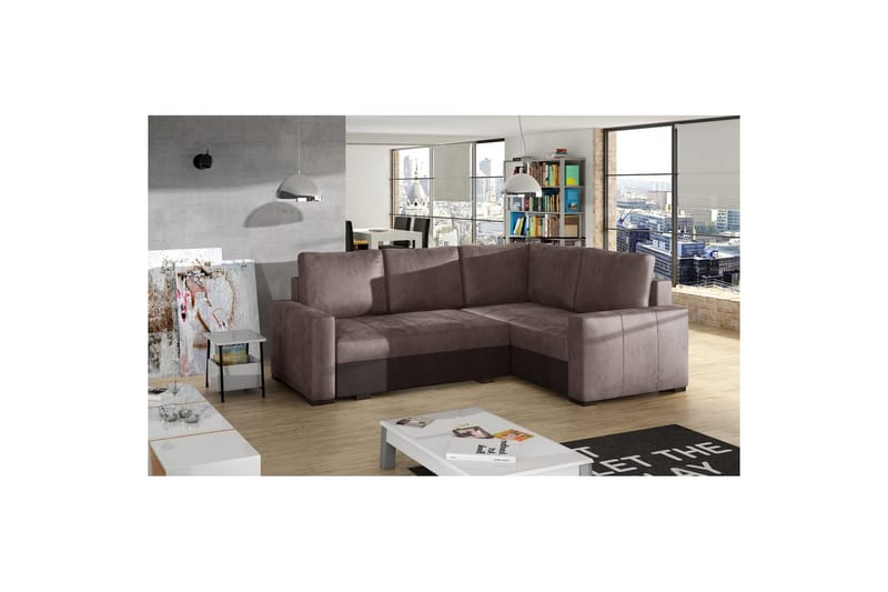 Sektion Eltap Corona 235x162x90 cm - Monolith 09, Monolith 29, Mörkbeige, Brun, Höger - Möbler - Soffa - Bäddsoffa - Hörnbäddsoffa