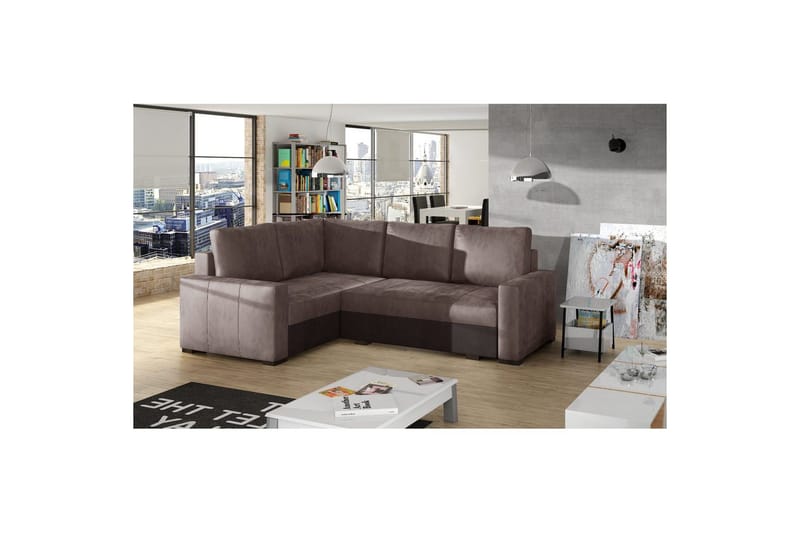 Sektion Eltap Corona 235x162x90 cm - Monolith 09, Monolith 29, Mörkbeige, Brun, Vänster - Möbler - Soffa - Bäddsoffa - Hörnbäddsoffa