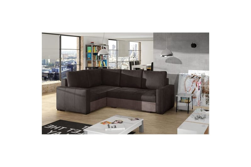 Sektion Eltap Corona 235x162x90 cm - Monolith 29, Monolith 09, Brun, Mörkbeige, Vänster - Möbler - Soffa - Bäddsoffa - Hörnbäddsoffa