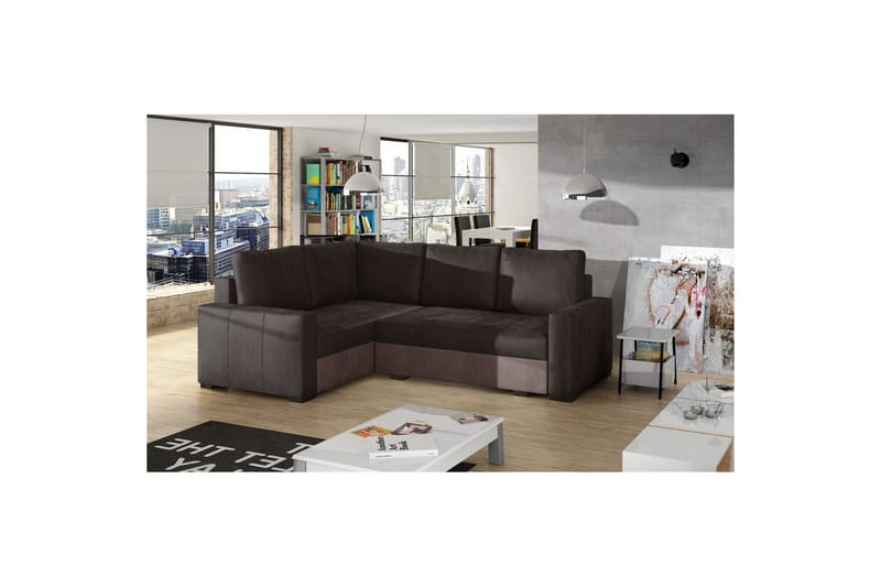 Sektion Eltap Corona 235x162x90 cm - Monolith 29, Monolith 09, Brun, Mörkbeige, Vänster - Möbler - Soffa - Bäddsoffa - Hörnbäddsoffa