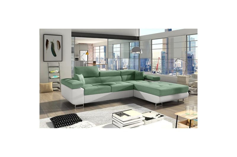 Sektionssoffa Eltap Armando 289x85x203 cm, Soro 34, Soft 17, Grön, Vit, Höger