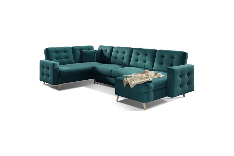 Sektionssoffa Eltap Asgard U 326x202x93 cm - Mat Velvet 75, Grön - Möbler - Soffa - Bäddsoffa - Hörnbäddsoffa