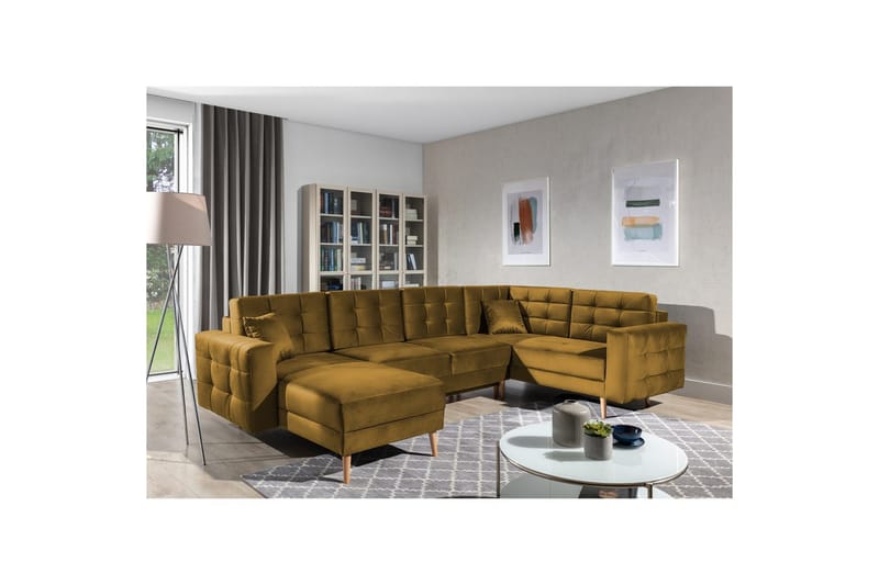 Sektionssoffa Eltap Asgard U 326x202x93 cm - Monolith 48, Gul - Möbler - Soffa - Bäddsoffa - Hörnbäddsoffa