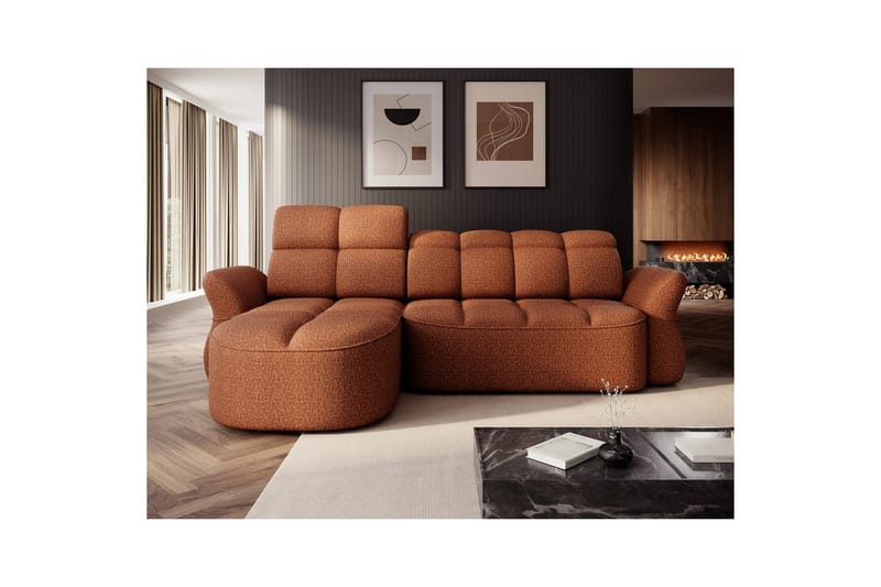 Sektionssoffa Eltap Beneth 301x115x185 cm - Breona 30, Orange, Vänster - Möbler - Soffa - Bäddsoffa - Bäddsoffa divan