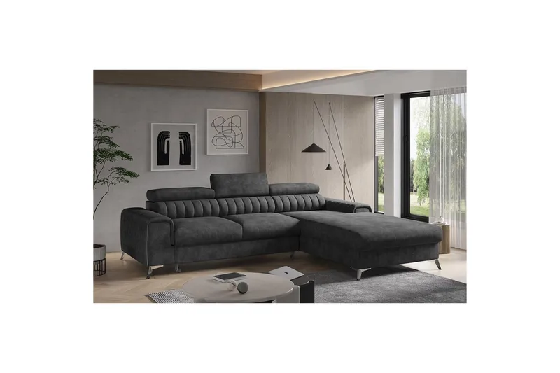 Sektionssoffa Eltap Grayson 278x205x92 cm, Leve 6, Mörkgrå, Höger