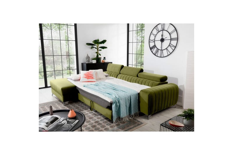 Sektionssoffa Eltap Grayson 278x205x92 cm - Loco 33, Grön, Vänster - Möbler - Soffa - Bäddsoffa - Bäddsoffa divan