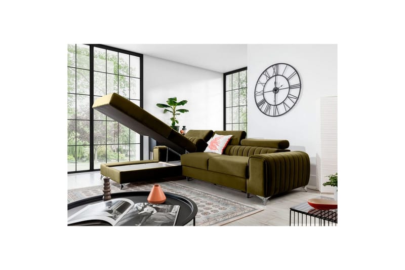 Sektionssoffa Eltap Grayson 278x205x92 cm - Nube 33, Grön, Vänster - Möbler - Soffa - Bäddsoffa - Bäddsoffa divan
