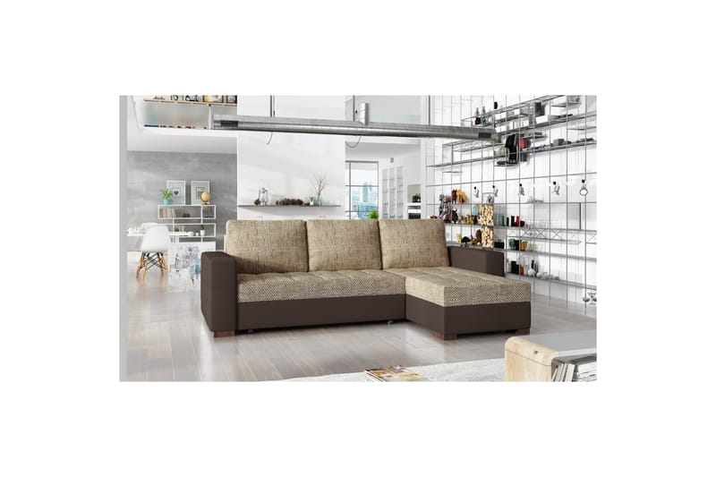 Sektionssoffa Eltap Newark 237x150x90 cm - Berlin 03, Soft 66, Beige, Mörkbrun - Möbler - Soffa - Bäddsoffa - Bäddsoffa divan