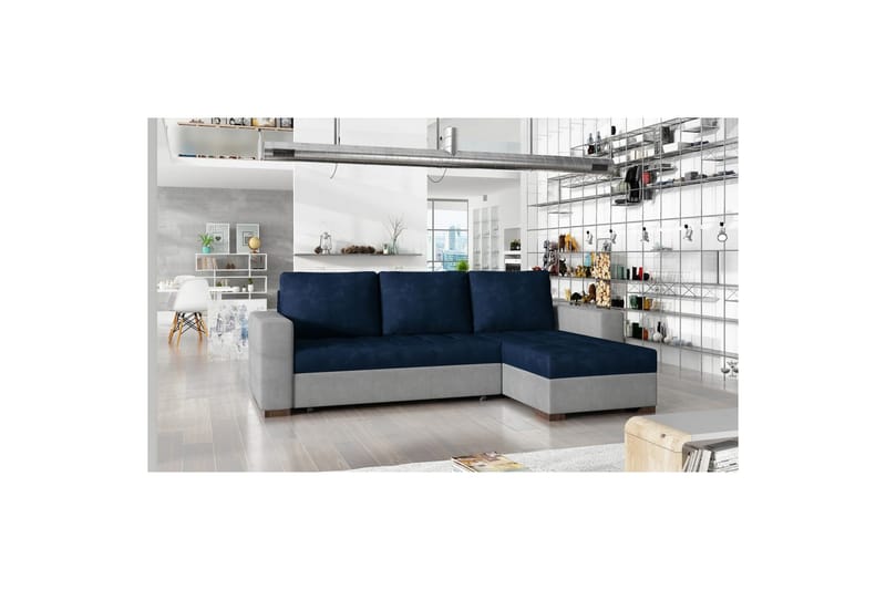 Sektionssoffa Eltap Newark 237x150x90 cm, Kronos 09, Paros 05, Mörkblå, Ljusgrå