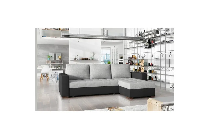 Sektionssoffa Eltap Newark 237x150x90 cm, Sawana 21, Soft 11, Grå, Svart