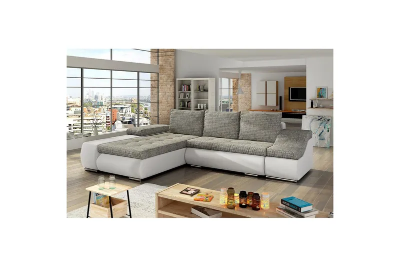 Sektionssoffa Eltap Ontario 295x200x82 cm - Berlin 01, Soft 17, Grå, Vit, Vänster - Möbler - Soffa - Bäddsoffa - Bäddsoffa divan