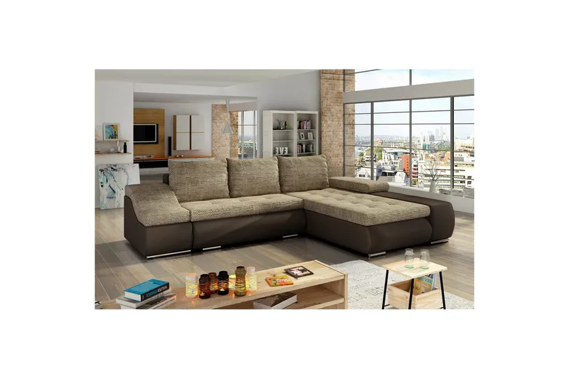 Sektionssoffa Eltap Ontario 295x200x82 cm, Berlin 03, Soft 66, Beige, Mörkbrun, Höger