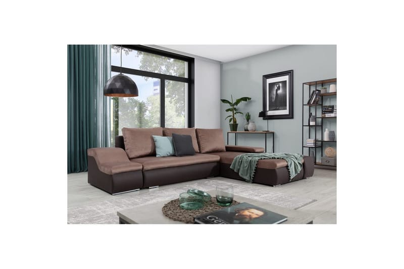 Sektionssoffa Eltap Ontario 295x200x82 cm, Monolith 09, Soft 66, Mörk beige, Mörkbrun, Höger