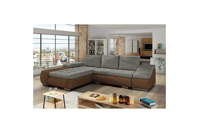 Sektionssoffa Eltap Ontario 295x200x82 cm - Soro 13, Soft 15, Beige, Brun, Vänster - Möbler - Soffa - Bäddsoffa - Bäddsoffa divan
