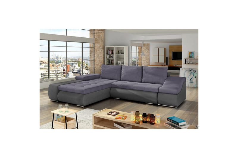 Sektionssoffa Eltap Ontario 295x200x82 cm - Soro 65, Soro 93, Lila, Grå, Vänster - Möbler - Soffa - Bäddsoffa - Bäddsoffa divan