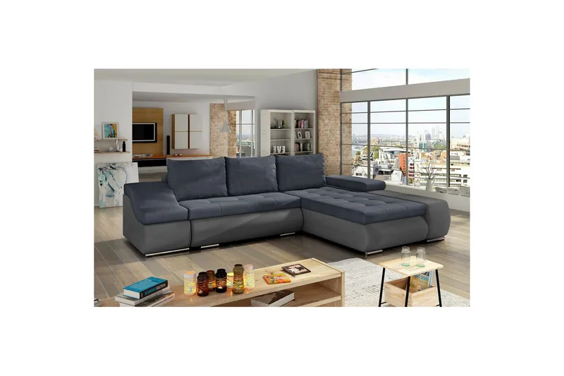 Sektionssoffa Eltap Ontario 295x200x82 cm - Soro 76, Soro 93, Blå, Grå, Höger - Möbler - Soffa - Bäddsoffa - Bäddsoffa divan