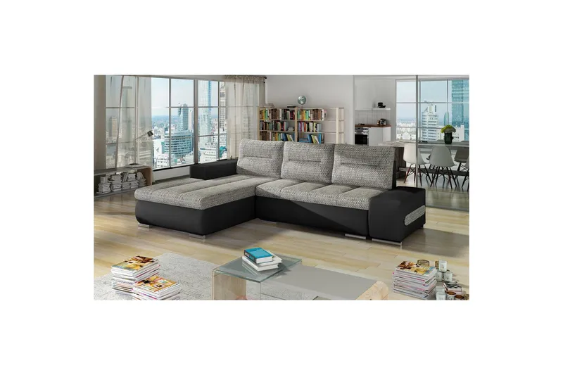 Sektionssoffa Eltap Ottavio 275x180x85 cm, Berlin 01, Soft 11, Grå, Svart, Vänster